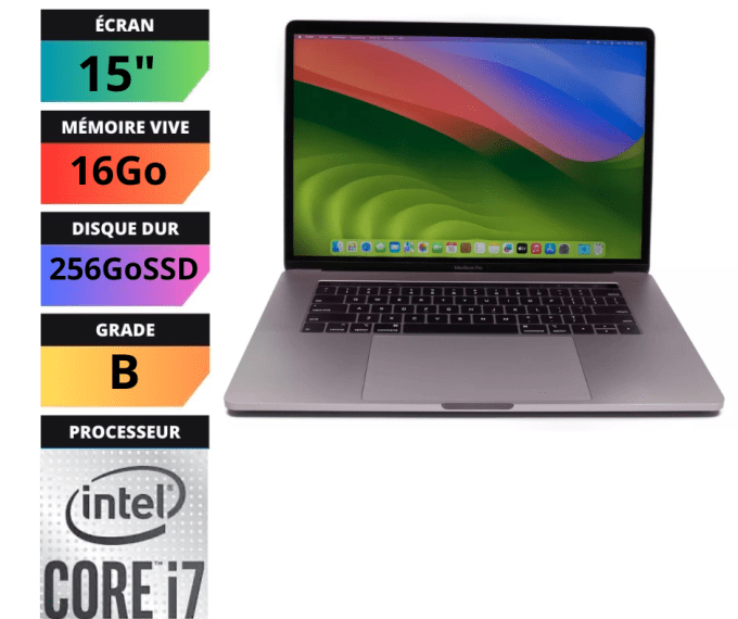 MacBook Pro 15" Retina (2018) - Core i7 2.2 GHz 256 SSD - 16 Go AZERTY - Français - TOUCHBAR 