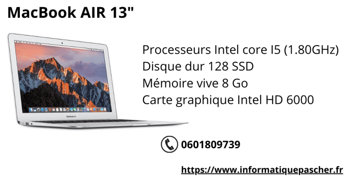 MacBook AIR 13"  (2017) - Core i5 1,8 GHz 128 SSD - 8 Go AZERTY - Français -  