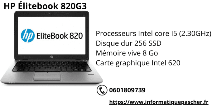 HP Élitebook 820G3 core i5 2,30GHz 256Go SSD 8Go  AZERTY - windows 11 