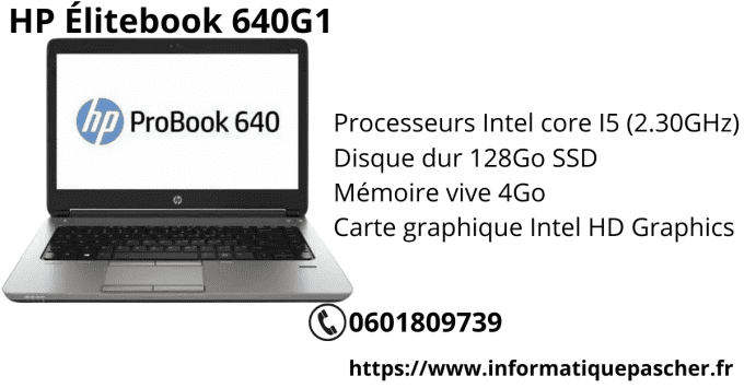 HP Probook 640G1 i5 4Go 128Go SSD webcam wifi écran 14" Bluetooth Azerty -