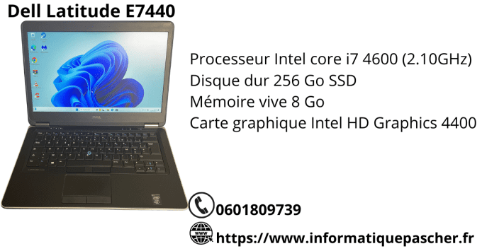 Dell Latitude E7440 14,1" Core i7 2,10 GHz - SSD 256 Go - 8 Go AZERTY - Français 