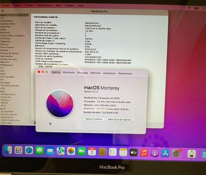 MacBook Pro 13" i5 256 SSD 4GO  - AZERTY - Français 