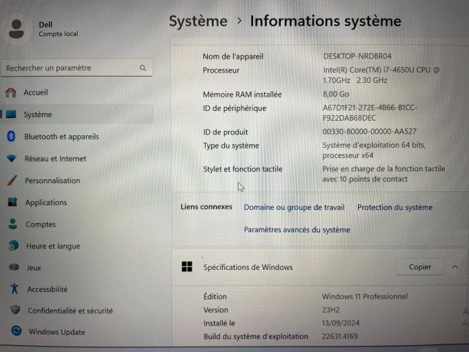 DELL P29G XPS 12,5" i7 256Go SSD 8Go Wifi Bluetooth AZERTY