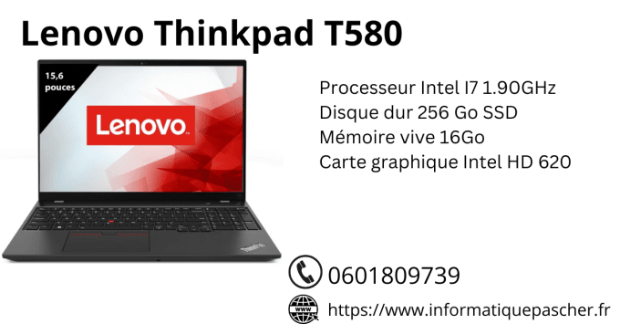 Lenovo Thinkpad T580 15,6" i7  16Go  256Go SSD AZERTY - Français -Windows 11 pro - 