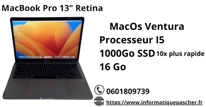 MacBook Pro 13" Retina (2017) - Core i5 2.3 GHz 1000Go SSD - 16Go AZERTY - Français - 